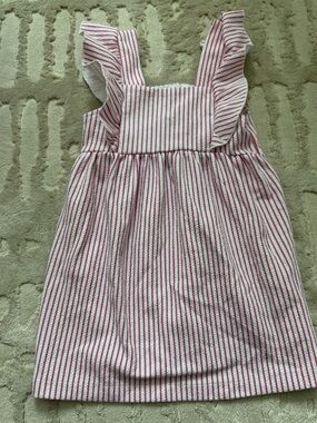 Zara Pink and White Striped Ruffle Strap Dress